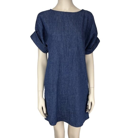 COS Denim Looking Contemporary Blue Hemp+Cotton Short Sleeve Shift Mini Dress - Picture 4 of 11